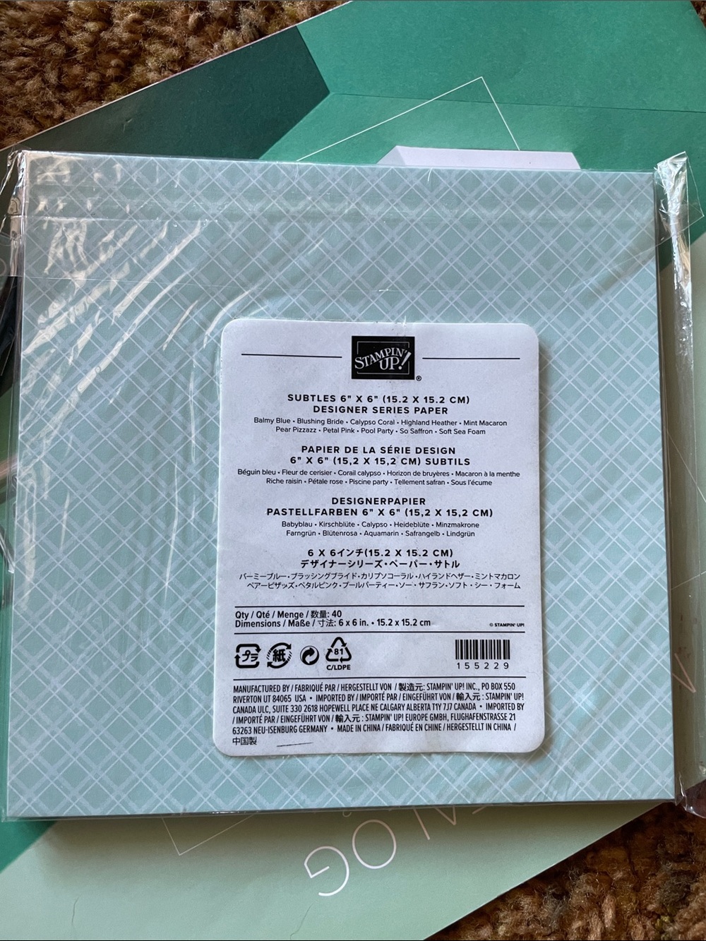 Stampin' Up! Subtles Plaid Designer Series Paper - Soft Aqua 37 sheets